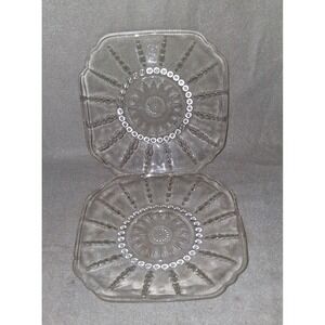 Set Of 2 Vintage Federal Glass 6" Plate Columbia Pattern Atomic Pearl Blast